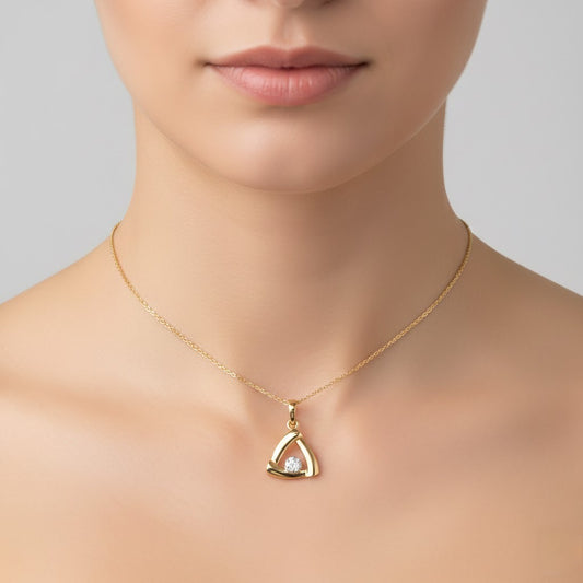 Modern Triangle Frame Accent Diamond Gold Pendant