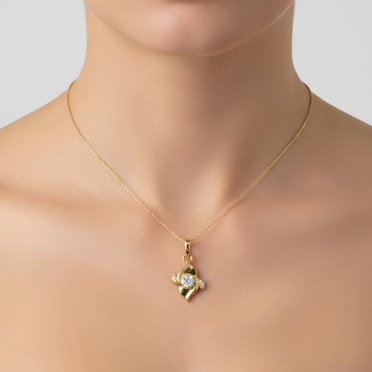 Graceful Wave Motif Accents Diamond Gold Pendant