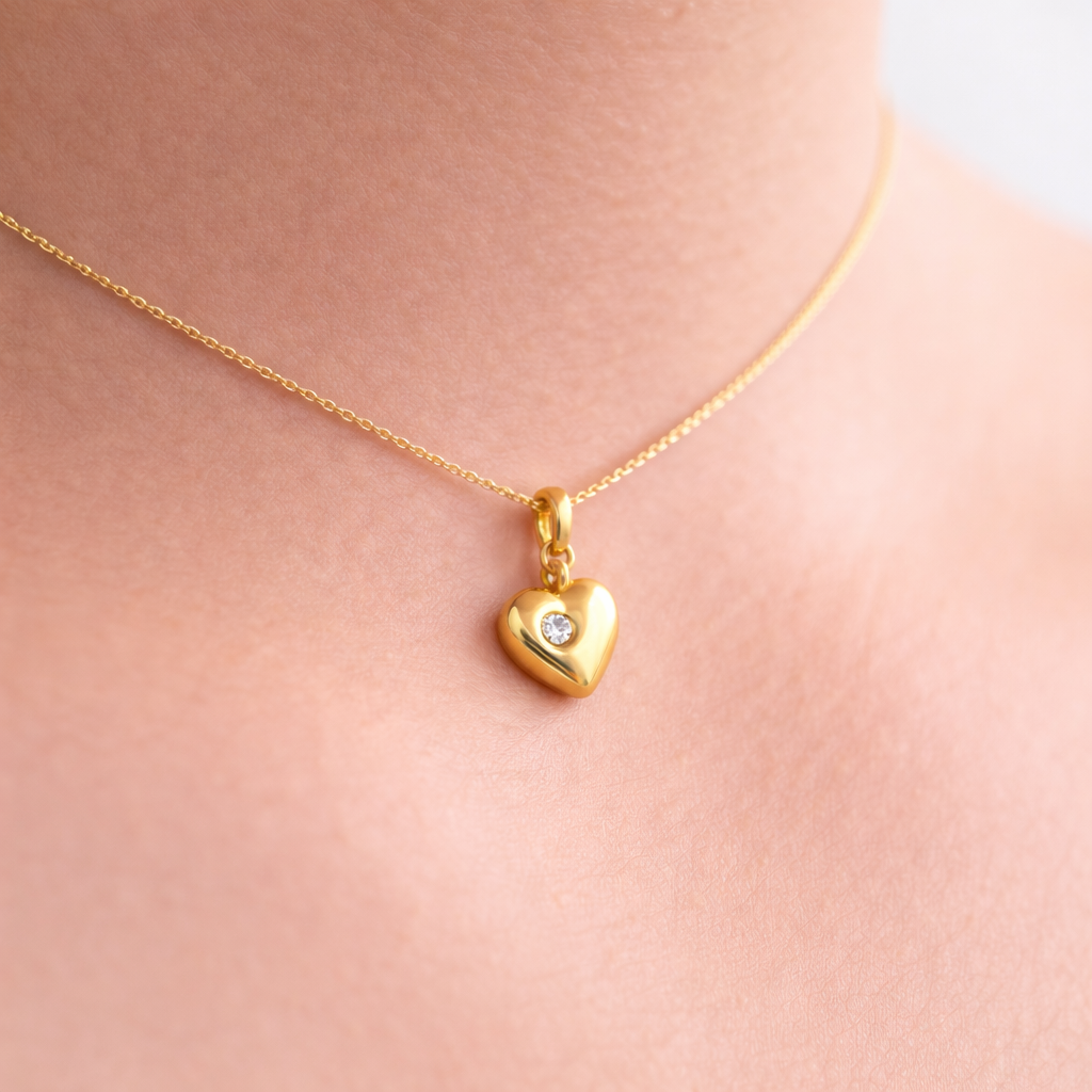 Classic Heart Center Sparkle Design Diamond Gold Pendant