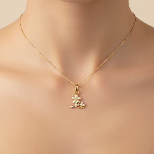 Delicate Floral Vine Sparkle Accent Diamond Gold Pendant