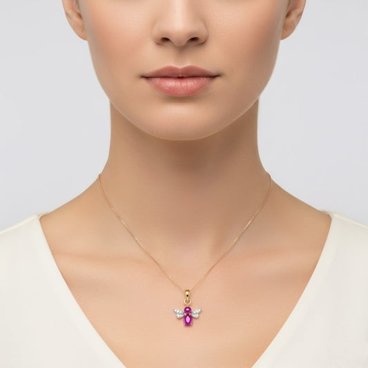Ruby and Butterfly Inspired Diamond Gold Pendant
