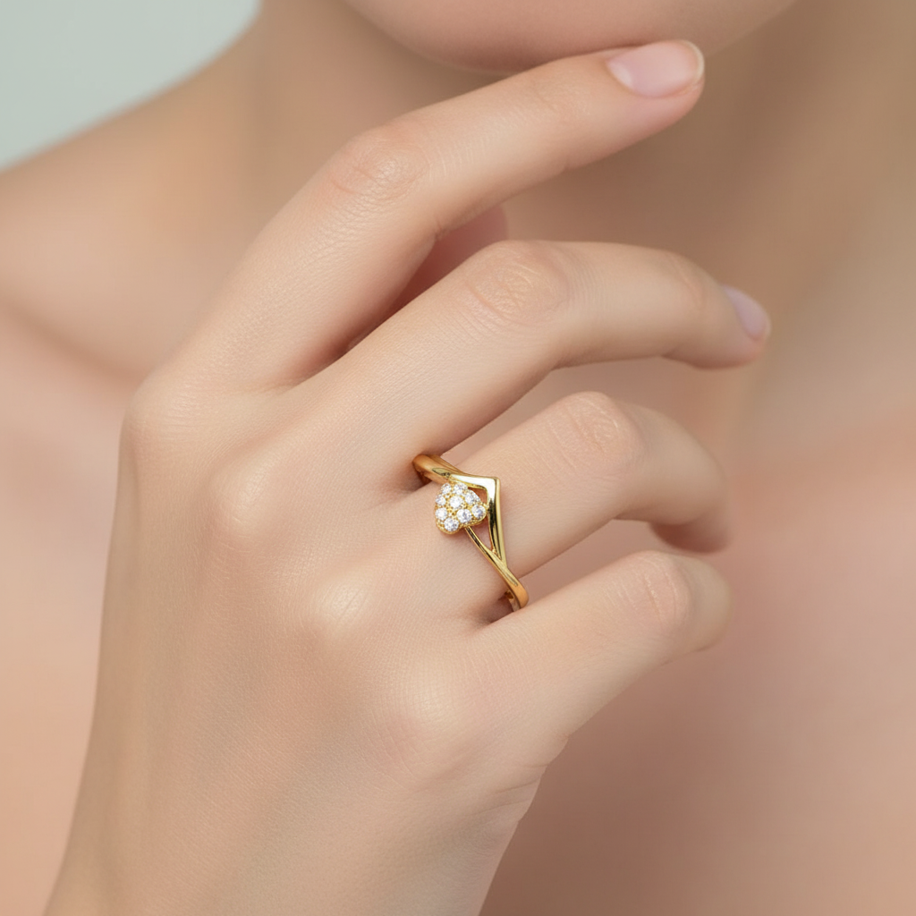 Twin Wave Heart Diamond Gold Ring
