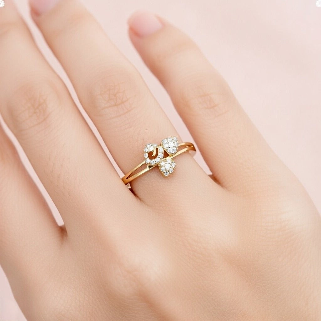 Triple Heart Sparkle Design Diamond Gold Ring