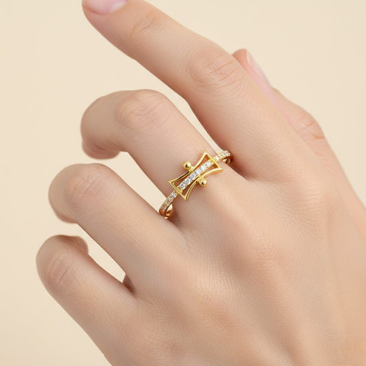 Hourglass Bar Diamond Gold Ring