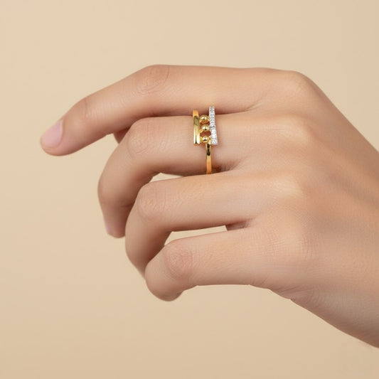 Beaded Bar Accent Diamond Gold Ring