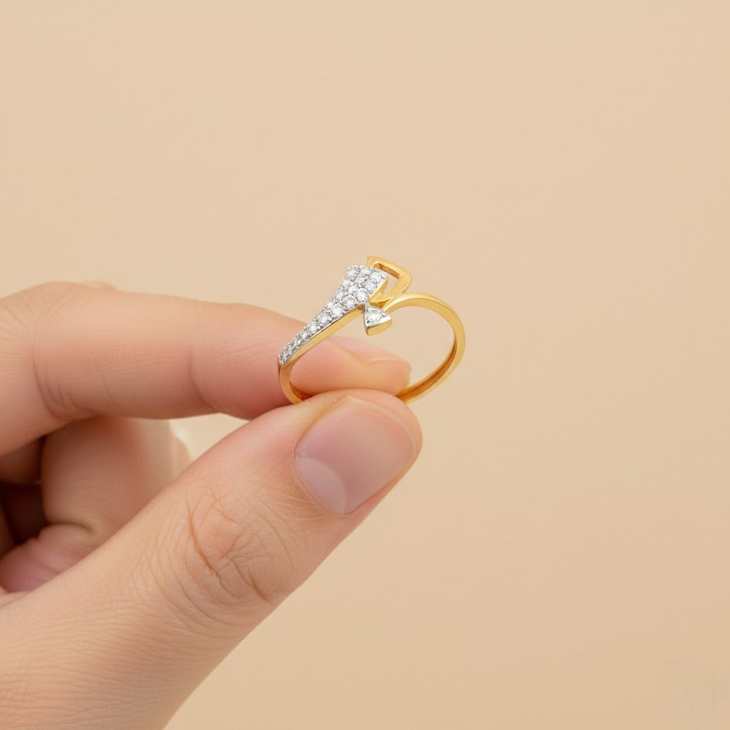 Modern Curved Geometric Diamond Gold Ring