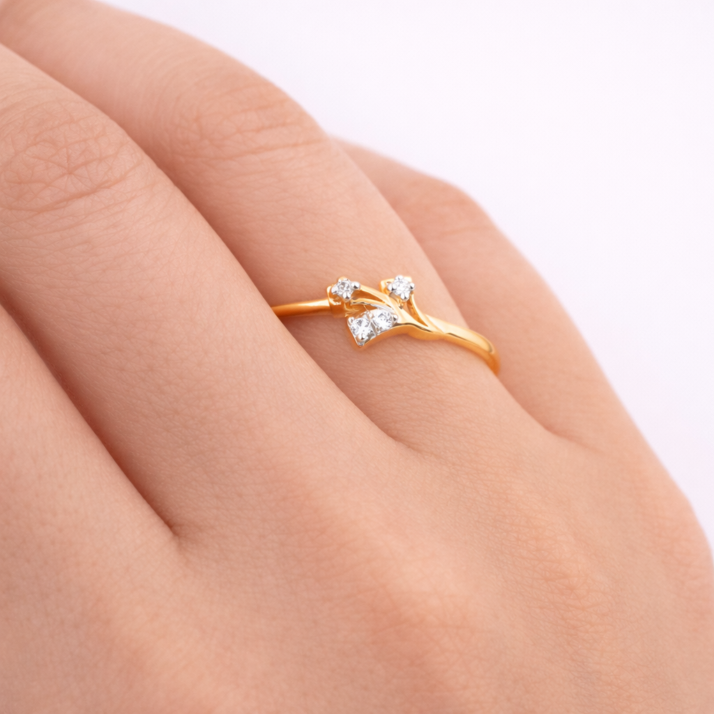 Crossed Spark Accent Diamond Gold Ring