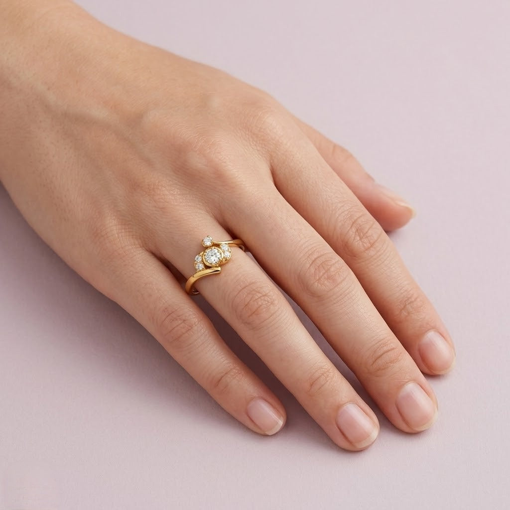 Triple Petal Diamond Gold Ring