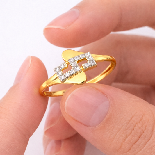 Modern Abstract Square Accent Diamond Gold Ring