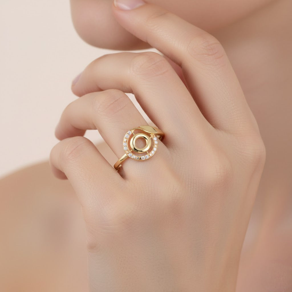 Modern Oval Halo Flow Design Diamond Gold Ring