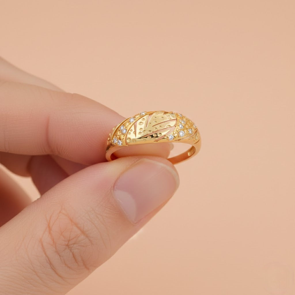 Elegant Curved Dual Sparkle Diamond Gold Ring