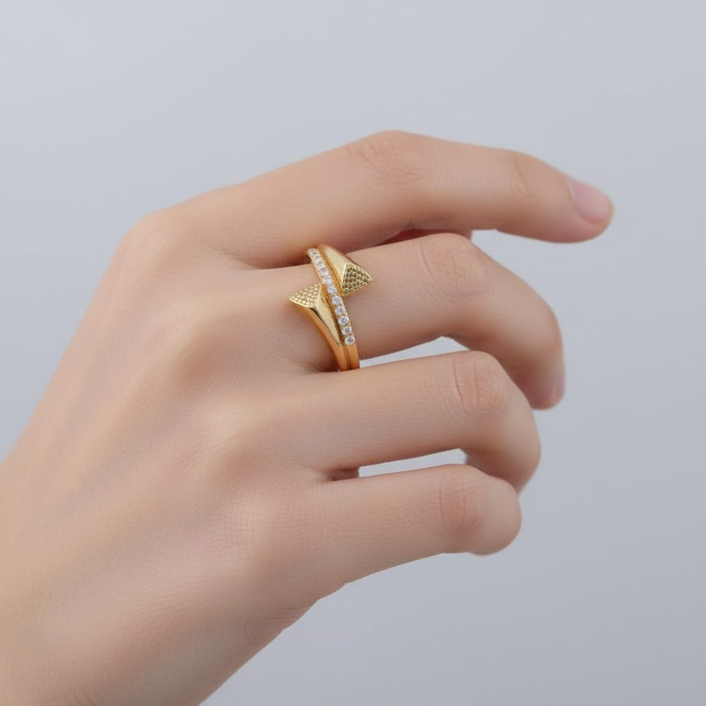 Twin Cone Diamond Accent Open Gold Ring