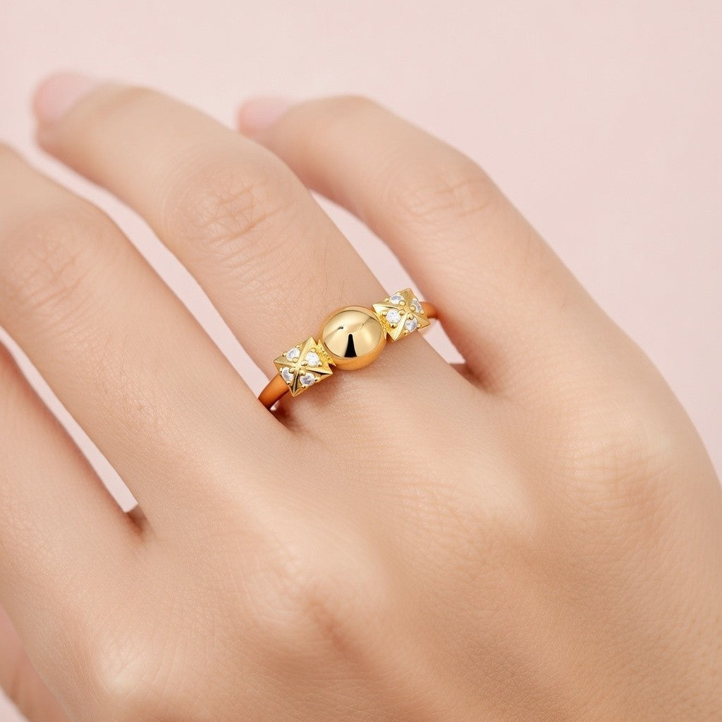 Modern Sphere Accent Sparkle Design Diamond Gold Ring