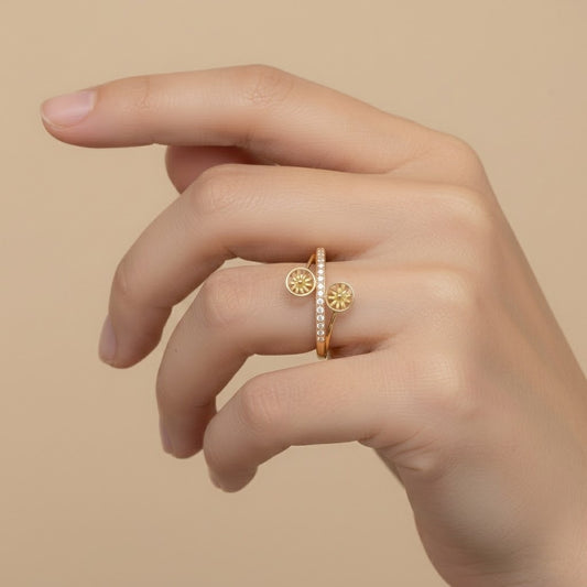 Dual Wheel Diamond Gold Ring