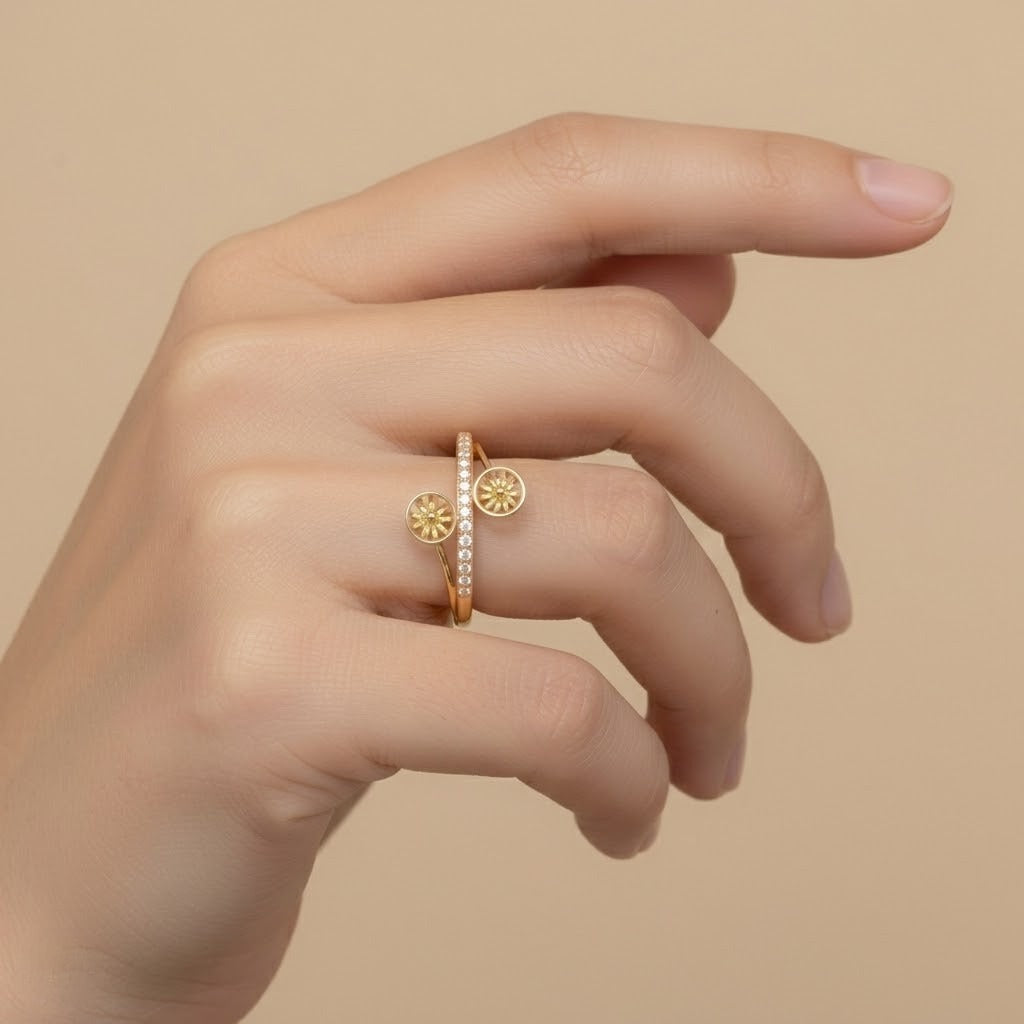 Dual Wheel Diamond Gold Ring