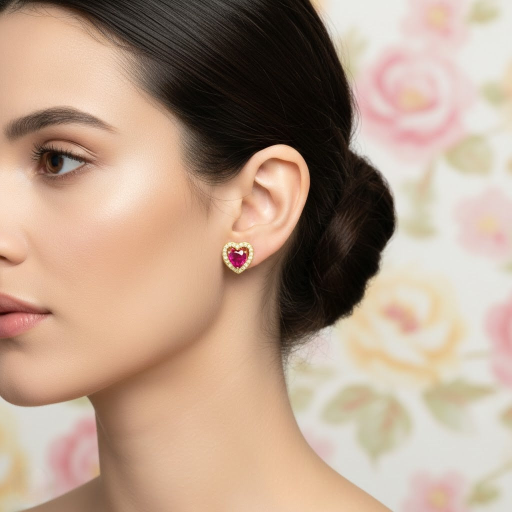 Radiant Heart Halo Diamond Gold Earrings