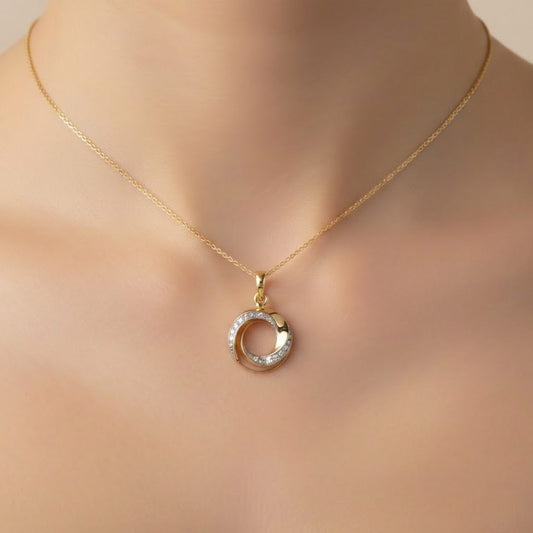 Modern Spiral Circular Drop Motif Diamond Gold Pendant