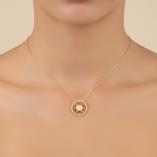 Circular Floral Stone Design diamond gold pendant