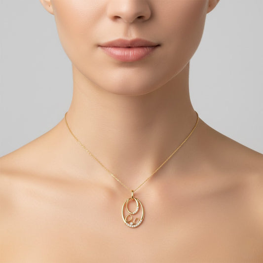 Abstract Oval Circles Diamond Gold Pendant