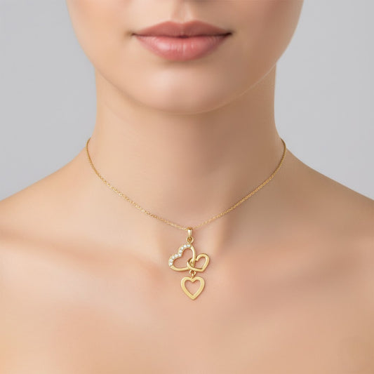 Interlinked Heart Drop Charm Diamond Gold Pendant
