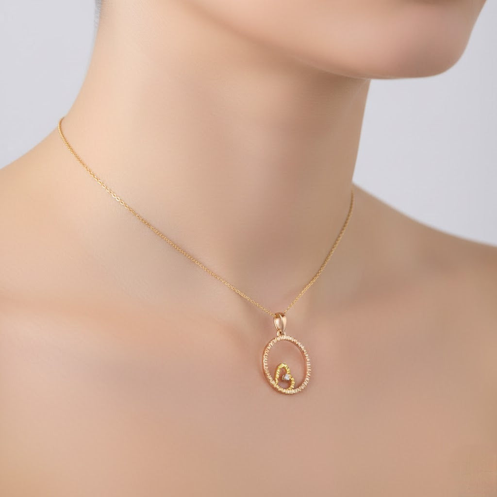 Modern Heart Circle Diamond Gold Pendant