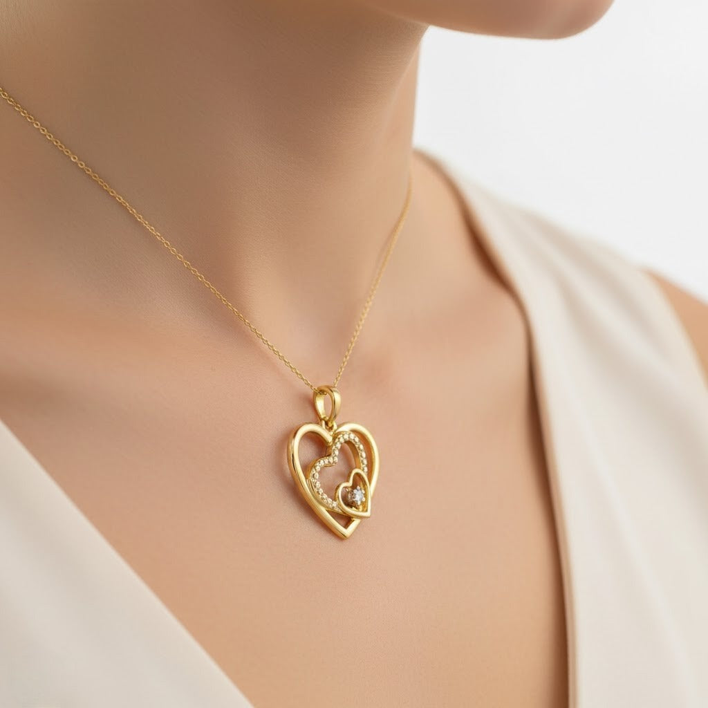 Layered Triple Heart Diamond Gold Pendant