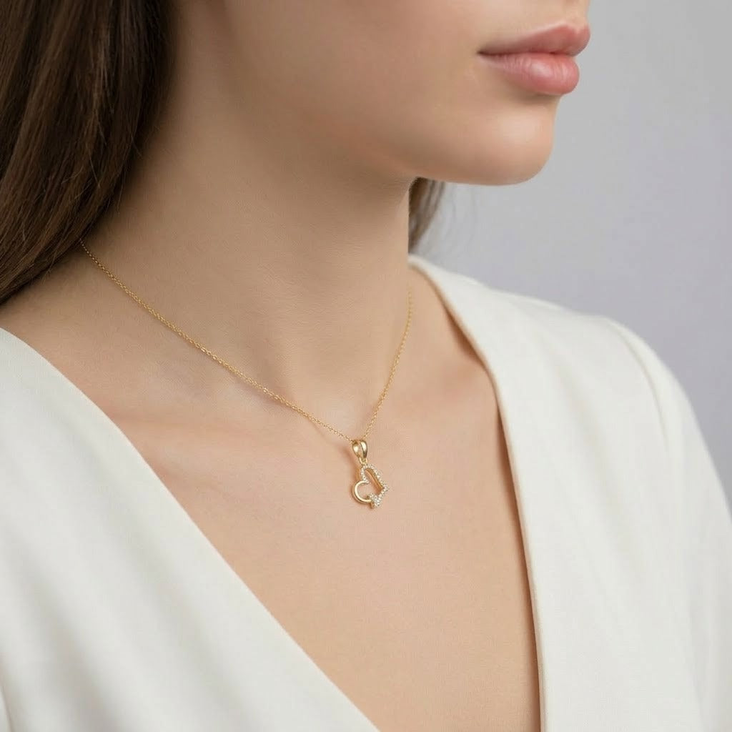 Graceful Dual Heart Sparkle Diamond Gold Pendant