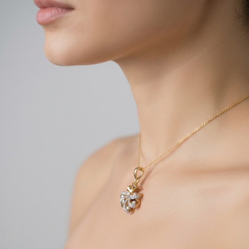 Floral Bow Style Diamond Gold Pendant