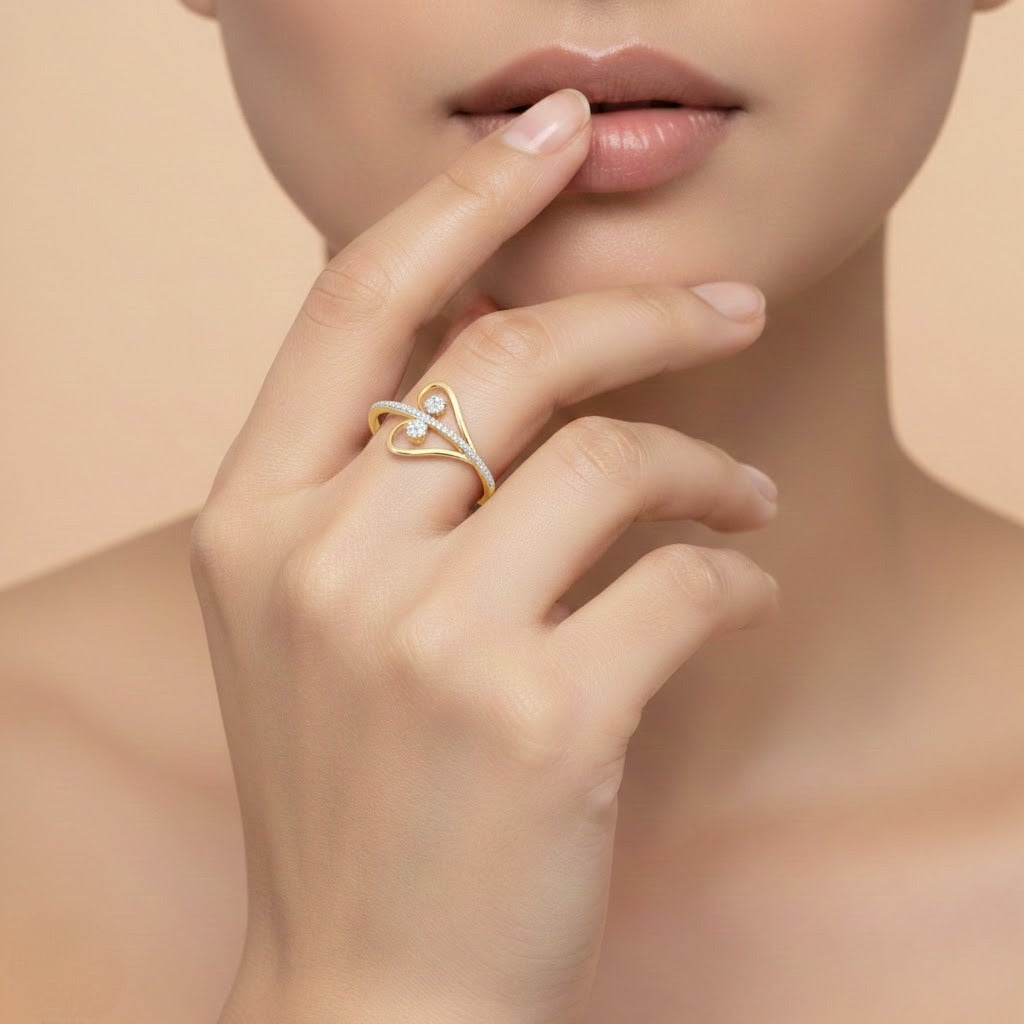 Twin floral swirl diamond gold ring
