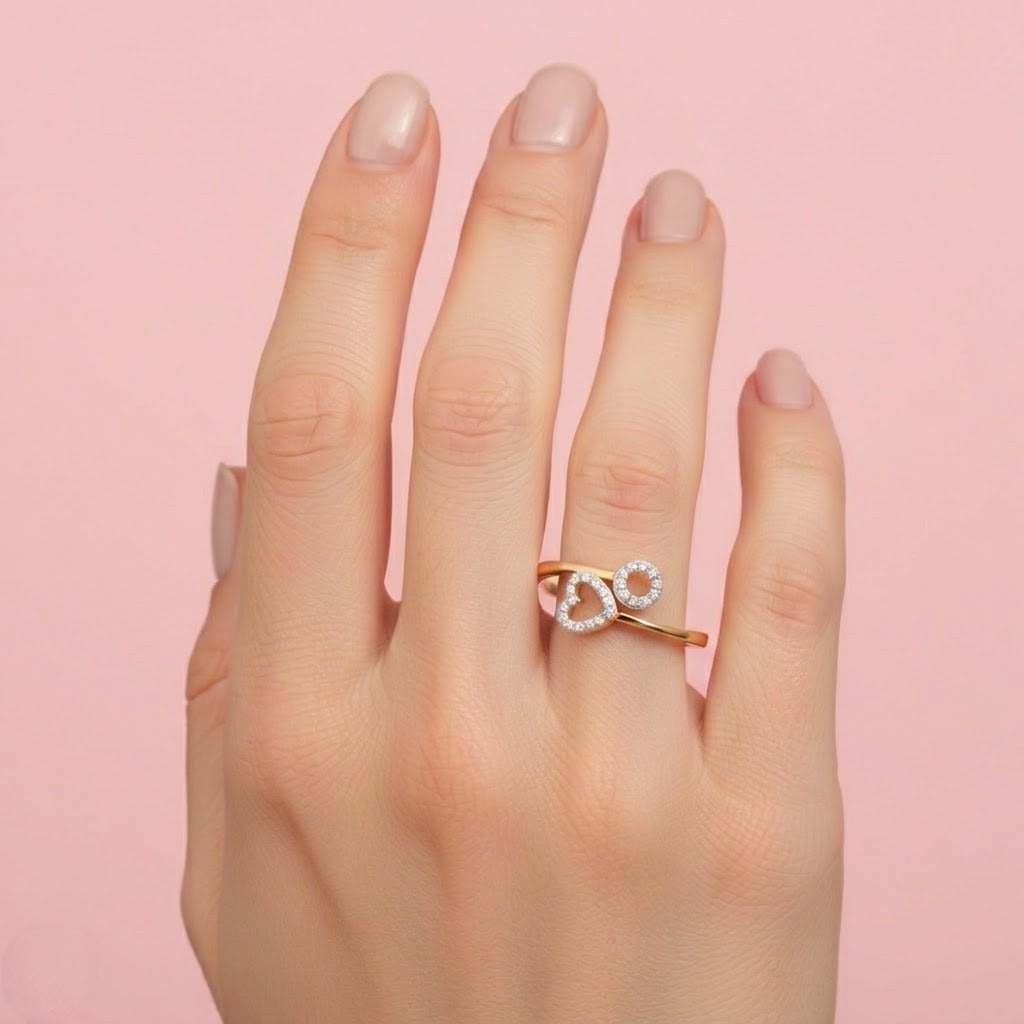 Twin Heart Diamond Gold Ring