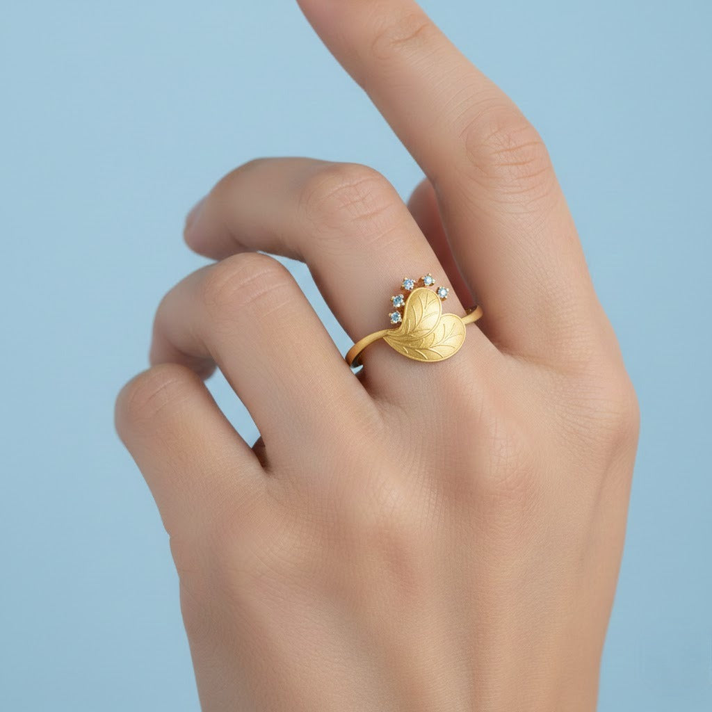 Nature Bloom Leaf Diamond Gold Ring