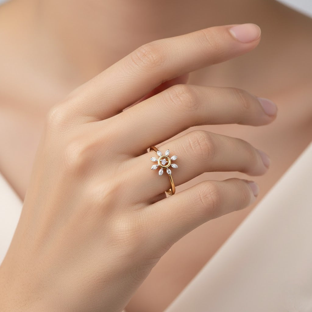 Elegant Gold Floral Diamond Ring