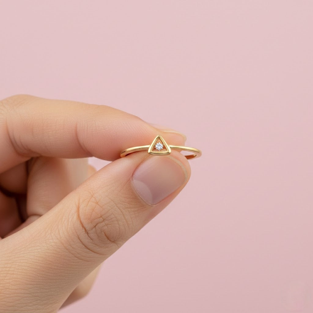 Inverted Triangle Accent Diamond Gold ring