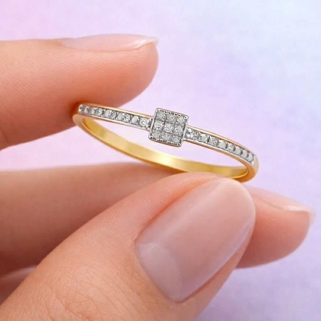 Classic Square Spark Diamond Gold Ring