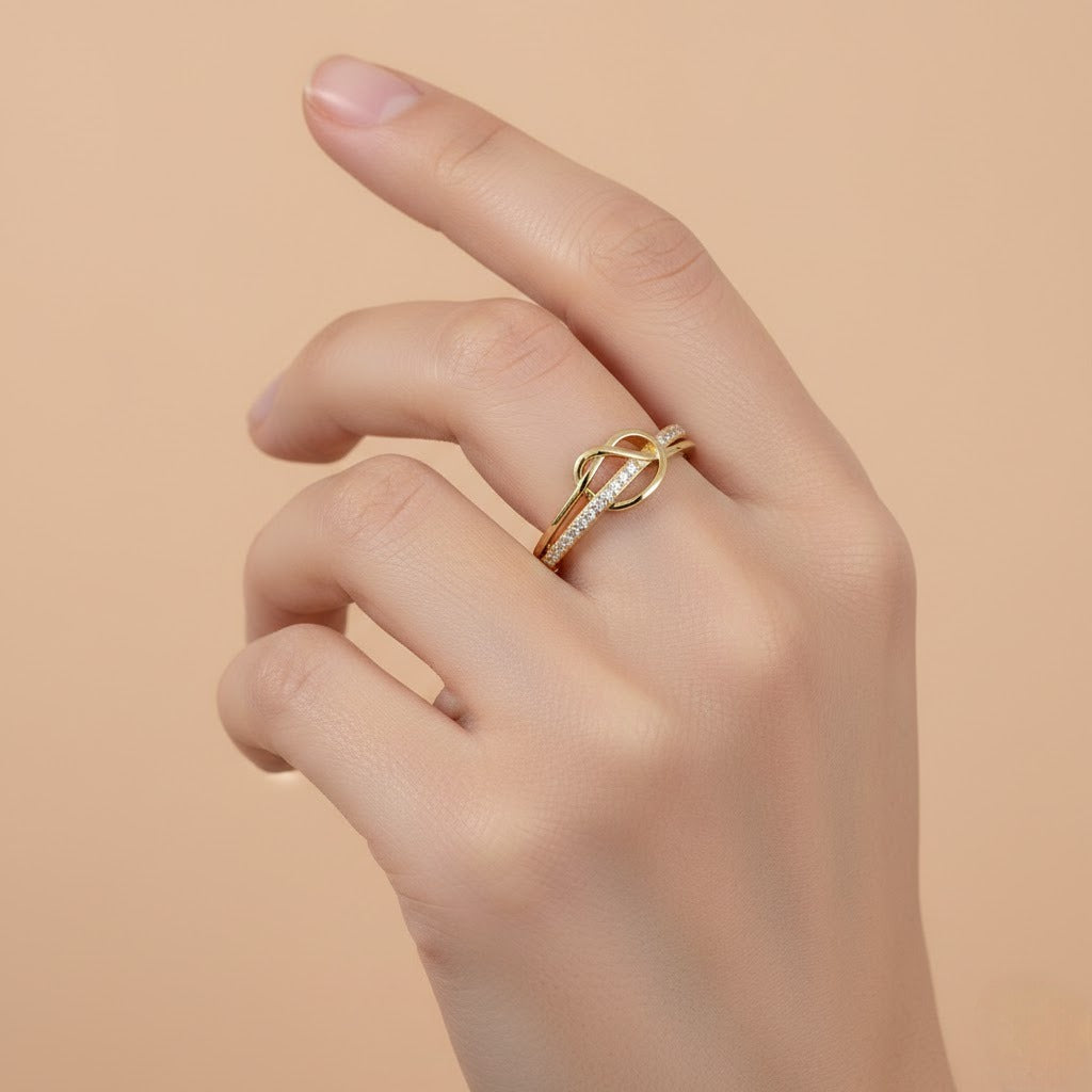 Infinity Knot Diamond Band Gold Ring
