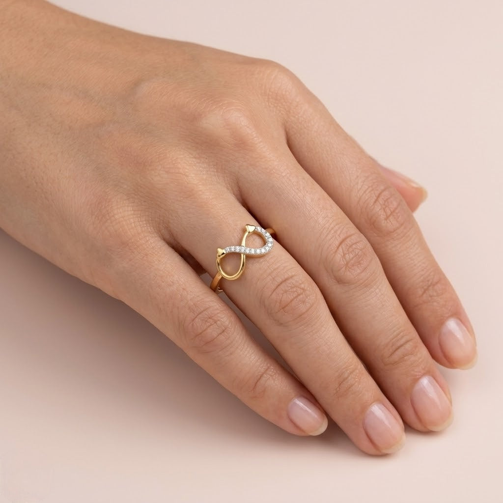 Heart infinity pave diamond gold ring