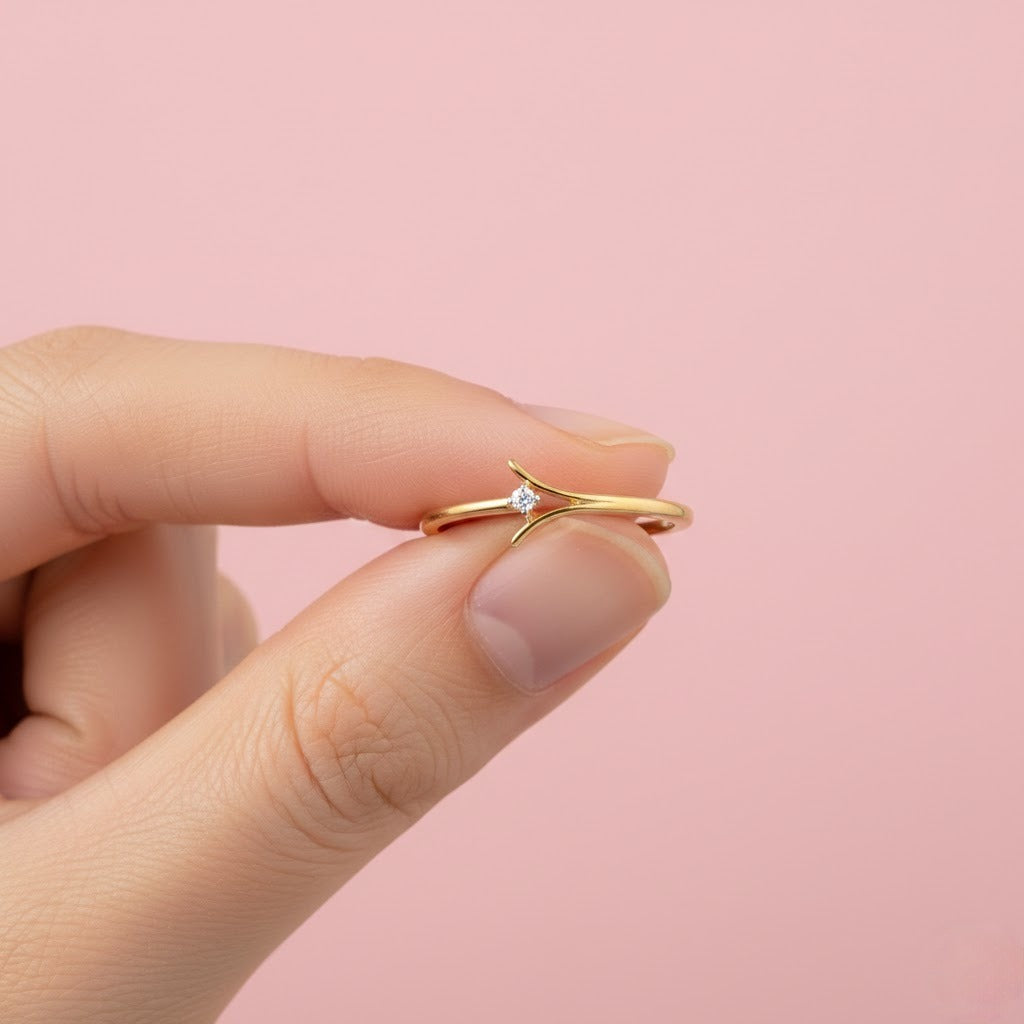 Minimal Wishbone Diamond Gold ring