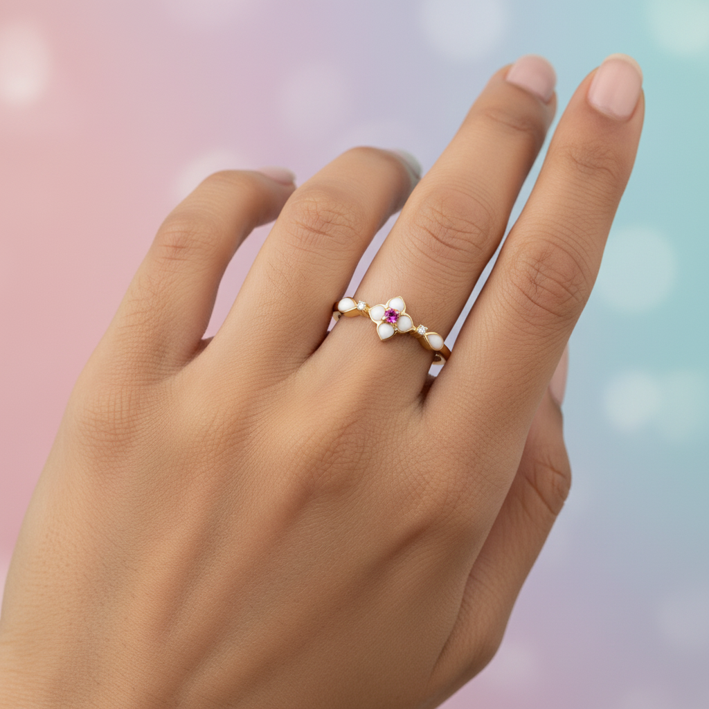 Petal Inspired Diamond Gold Ring
