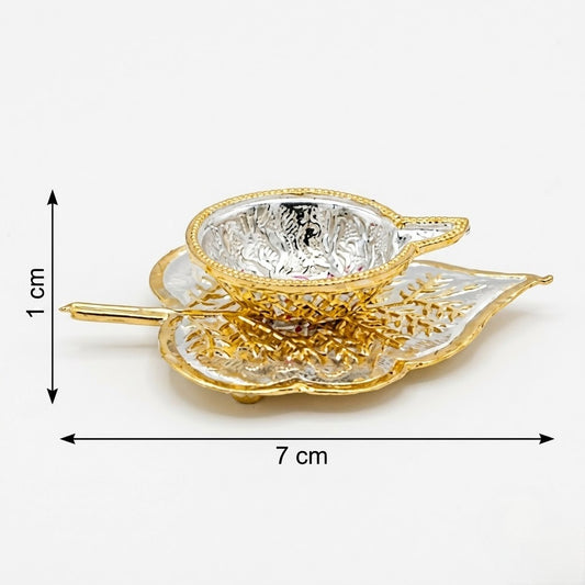 Leaf-Inspired Silver Diya with Gloden Decorative Base