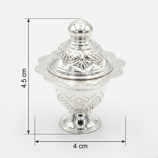 Ornate Silver Kumkum Container with Pedestal Base