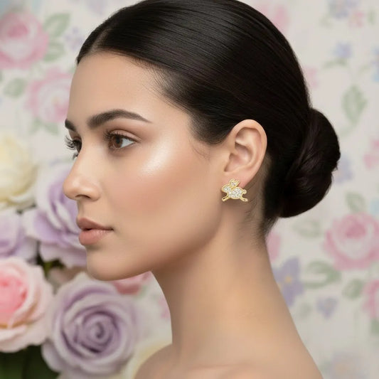 9K Yellow Gold Bunny Diamond Earrings for Women by TTJ Jewellery