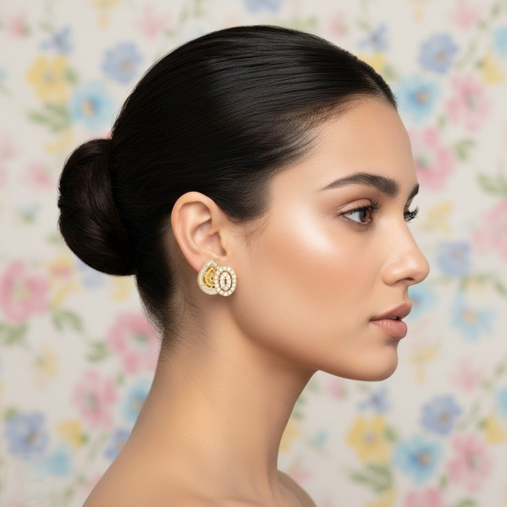 Layered Fan Disc Diamond Gold Earrings