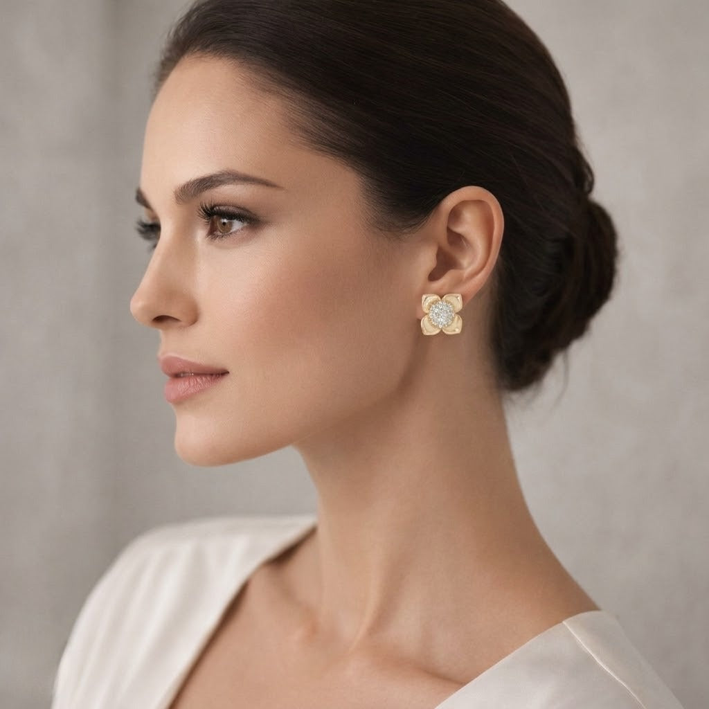 Floral Diamond Gold Earrings