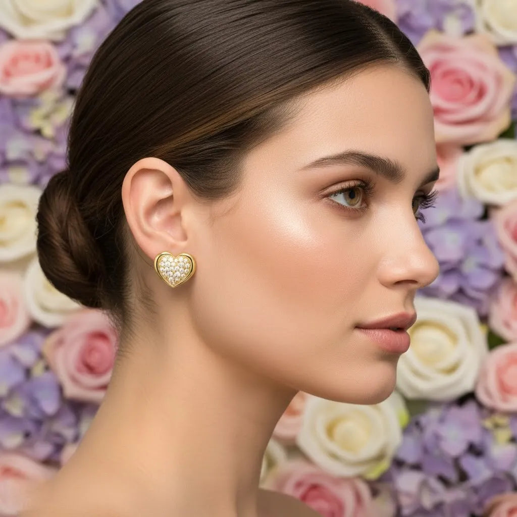 Heart Diamond Gold Earrings