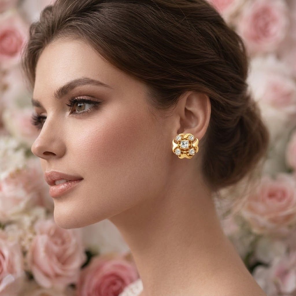 Petal Cluster Harmony Diamond Gold Earrings