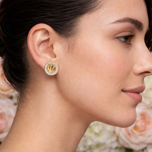 9K Yellow Gold Halo Diamond Earrings for Women by TTJ Jewellery