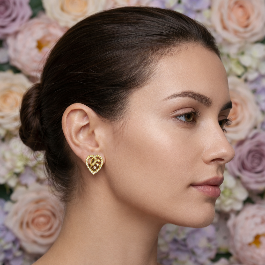 Leaf Heart Harmony Diamond Gold Earrings