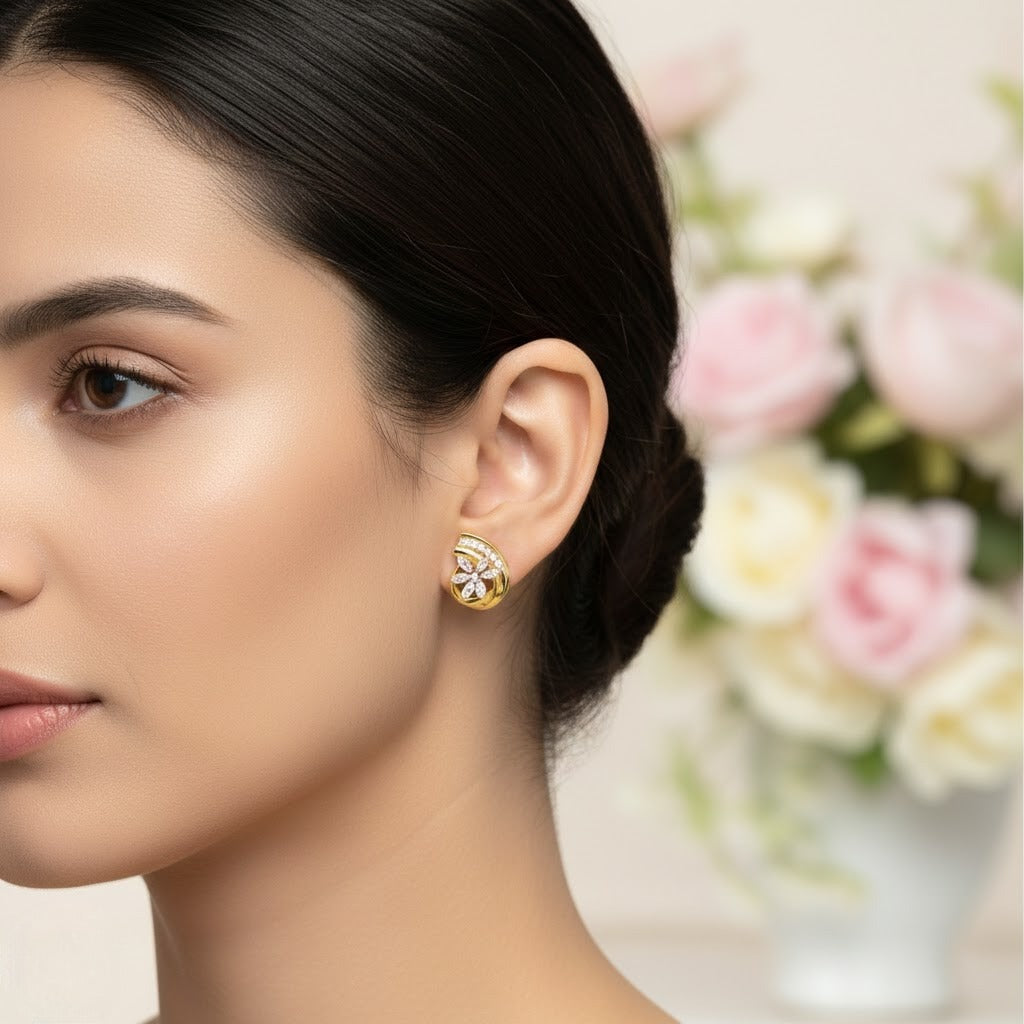 Seashell Bloom Diamond Gold Earrings
