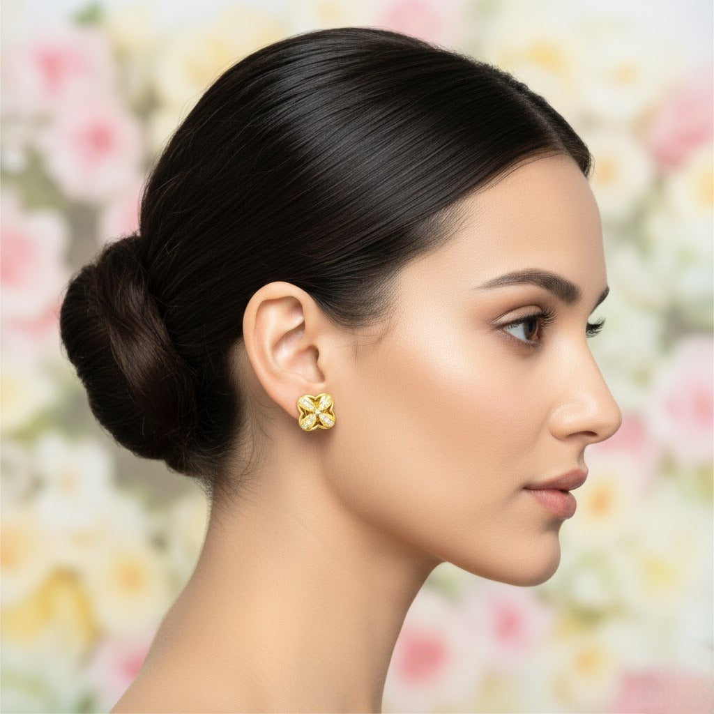 Petal Cross Diamond Gold Earrings