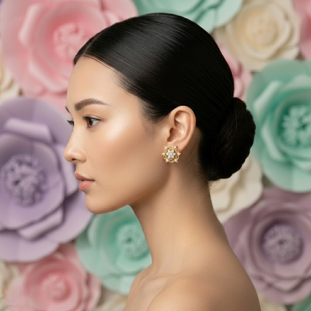 Floral White Stud Earring